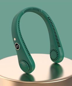 2023 New Silent Mini Cooling Fan USB Rechargeable Leafless Portable Wearable Sports Hanging Neck Fan With Digital Display 1500mAh 5 Speeds (Green)