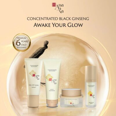 Hana Ara Black Ginseng Skincare Bundle with cleanser, serum, cream, and peel-off mask